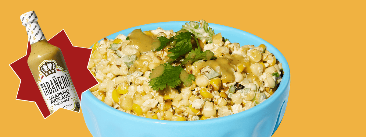 Street Corn Gets the Party Treatment: Esquites with Tabañero Jalapeño Avocado Taco Sauce